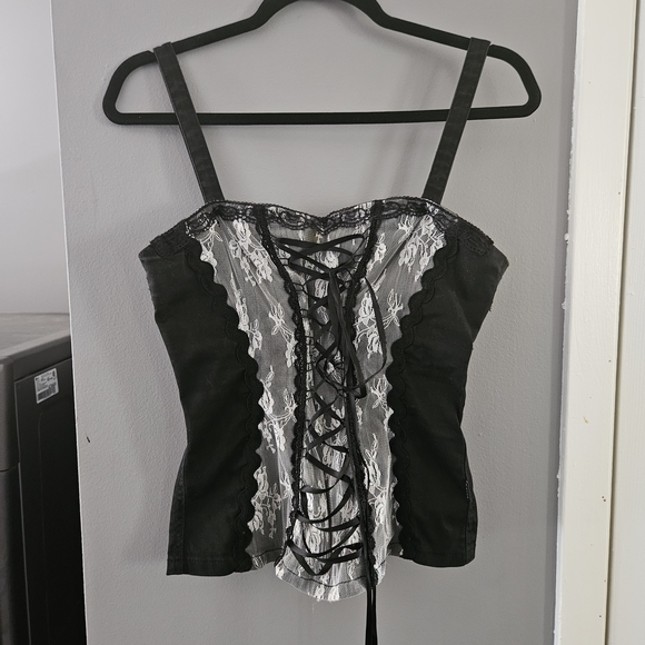Tripp nyc Tops - RARE Tripp NYC Black and White Lace-Up Corset Style Top